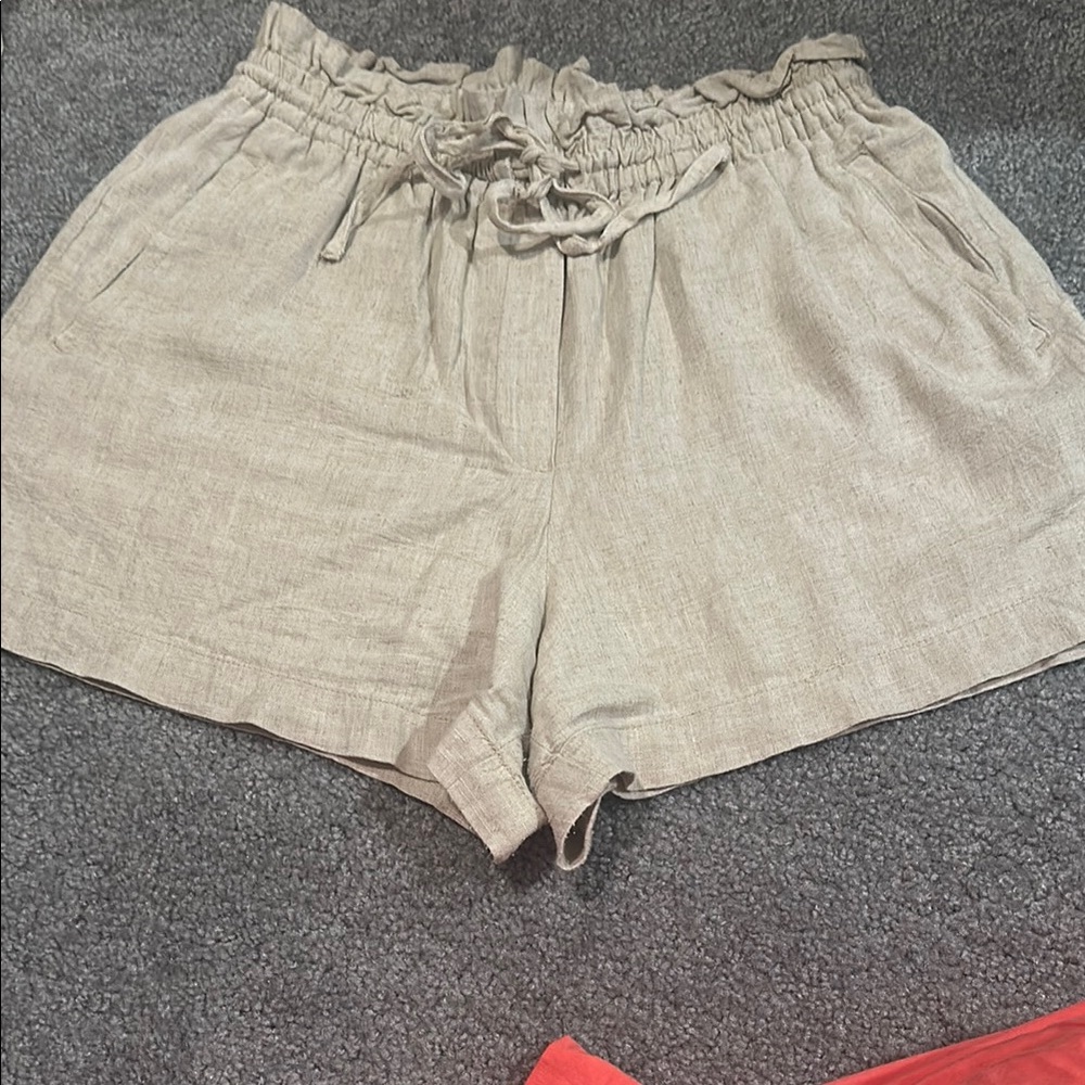 Women's Linen Tan Drawstring Shorts